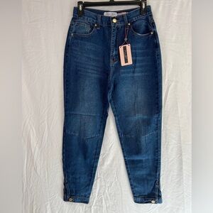 Denim Blvd High Waisted Mom‎ Jeans With Snap Cuffs